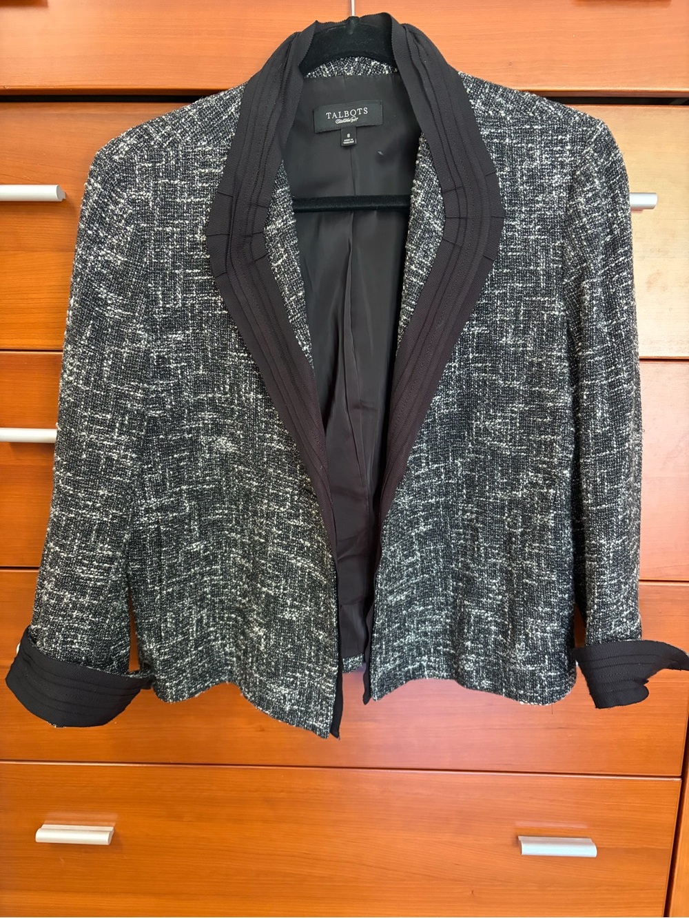 Talbots Black & White Tweed Open-Front Blazer